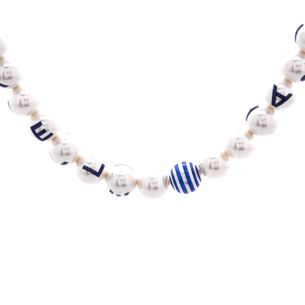 Chanel La Pausa CC Station Long Necklace Faux Pearls with Printed Beads and